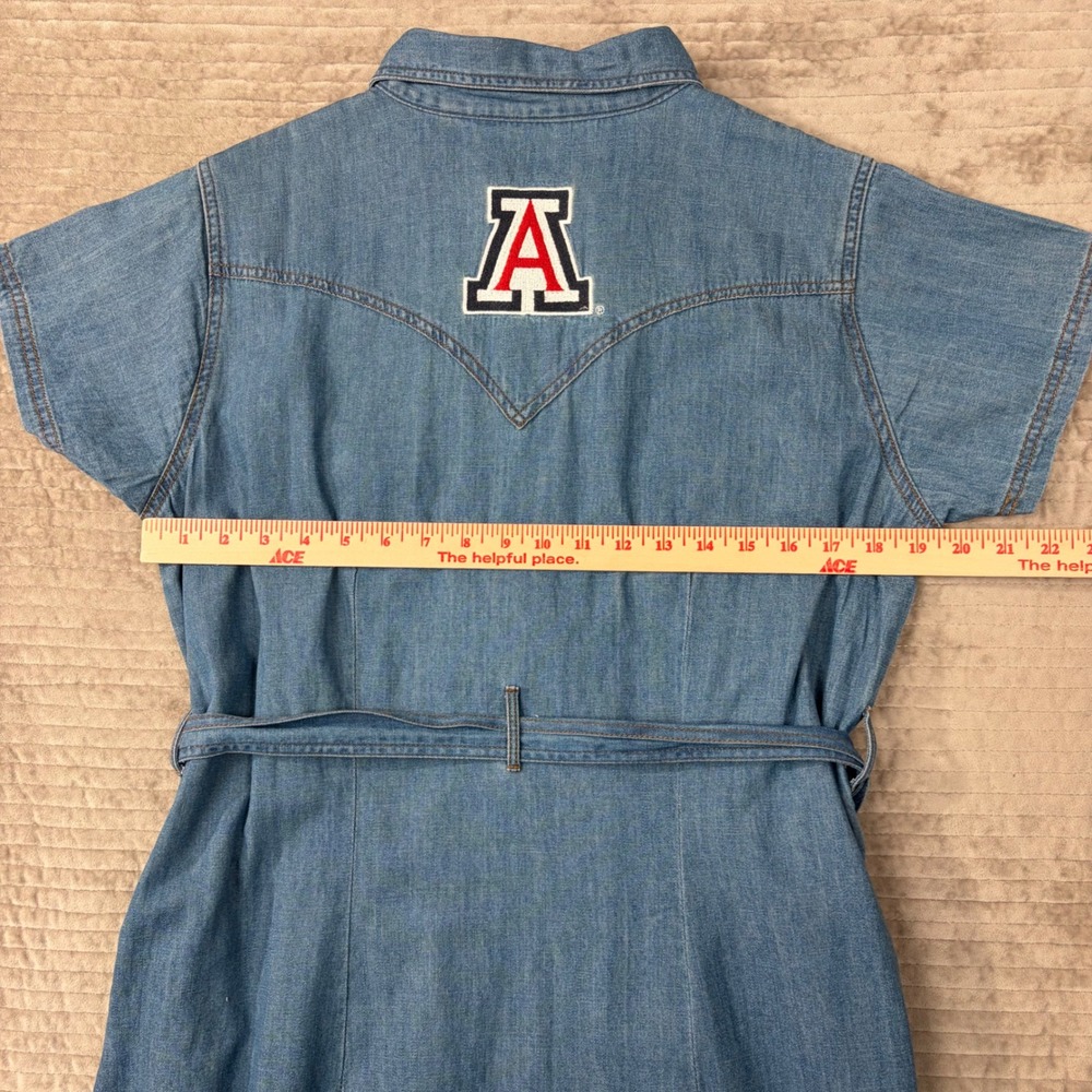 Wrangler Retro Premium Arizona Wildcats Denim Western Snap Shirt Dress Blue L - Picture 4 of 10